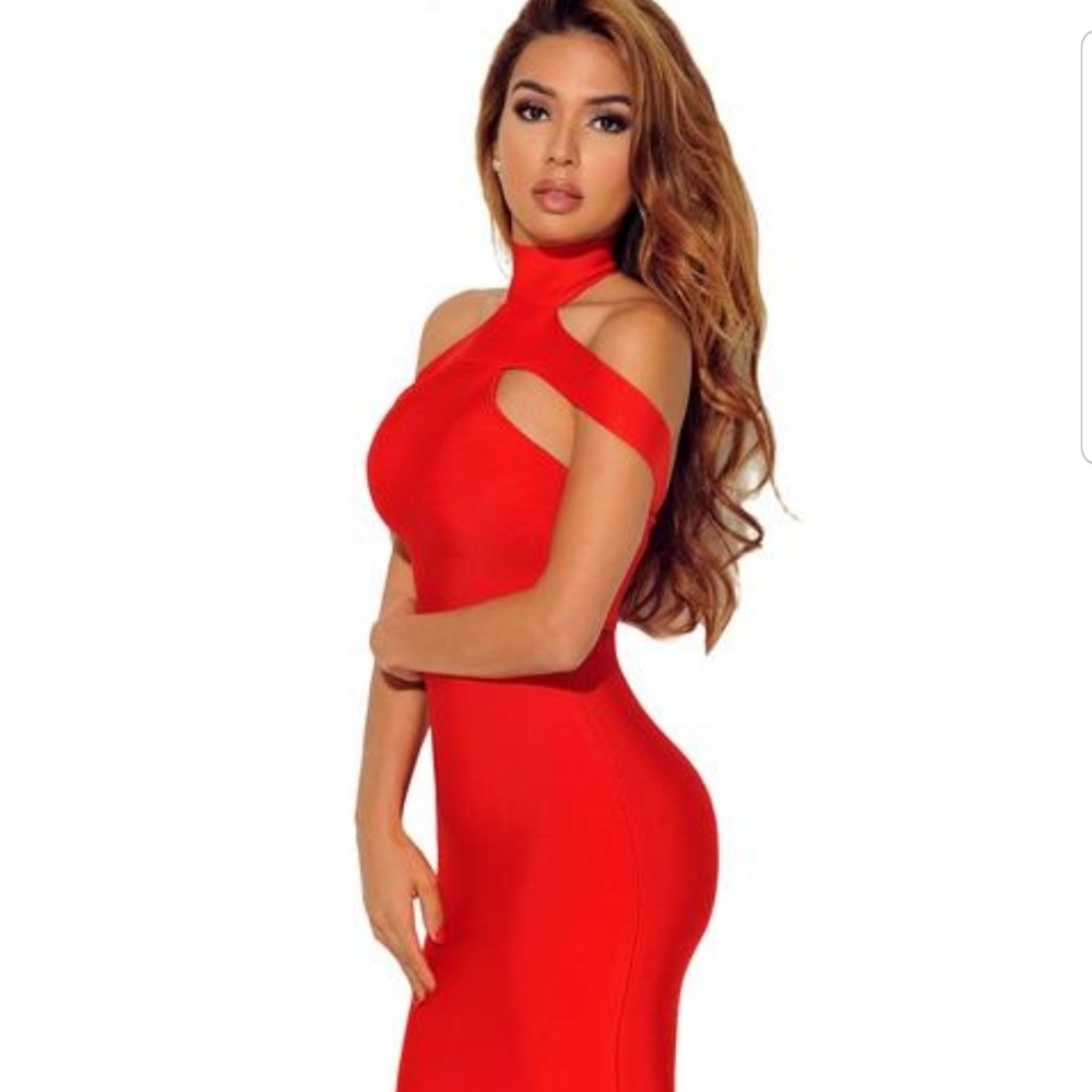 Keaton Red Triangle-Cutouts Bandage Dress